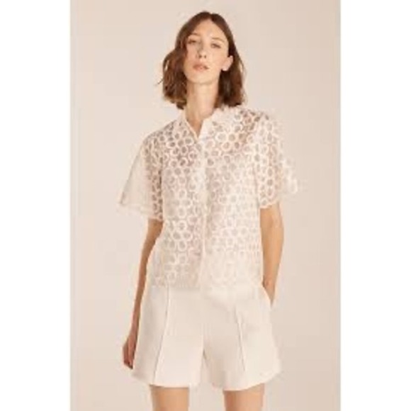Rebecca Taylor Tops - Rebecca Taylor Women's White Floral Embroidered Button Down Shirt Top Size L NWT